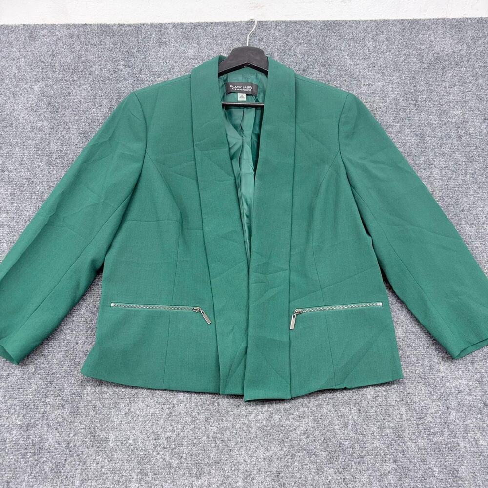 Black Label Evan-Picone Blazer Womens 12 Green Open Front Collared Workwear Coat